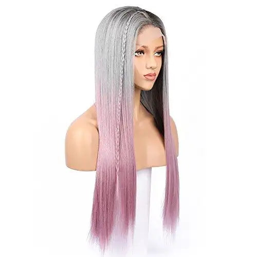 lika pink & gray kanekalon fibre full lace wig 22