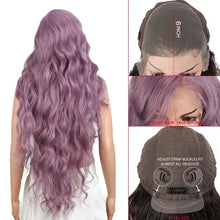 Load image into Gallery viewer, lilac, synthetic lace front wigs extra long deep natural wave ombre coloured fashion wig
