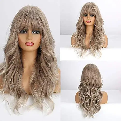 long ash gray wig with bangs blonde