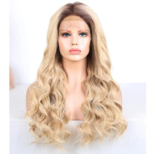 Load image into Gallery viewer, long body wave dark roots heat resistant hair lace front wig
