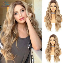Load image into Gallery viewer, long body wave ombre brown lace wig with middle part
