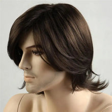 Load image into Gallery viewer, long brown layered synthetic wig for men
