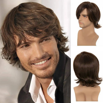 long layered mens synthetic wig with full bangs