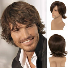 Load image into Gallery viewer, long layered mens synthetic wig with full bangs
