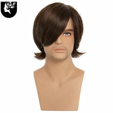 Load image into Gallery viewer, long layered mens synthetic wig with full bangs
