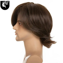 Load image into Gallery viewer, long layered mens synthetic wig with full bangs
