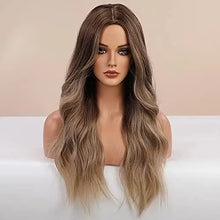 Load image into Gallery viewer, long middle parting hair wig  dark brown to light brown
