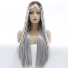Load image into Gallery viewer, long silky straight dark rooted wig
