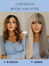 Load image into Gallery viewer, long straight gray white split wig with bangs
