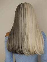 Load image into Gallery viewer, long straight gray white split wig with bangs
