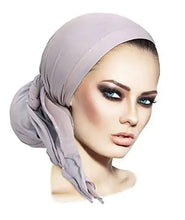 Load image into Gallery viewer, long tied headscarf headcover turban slate gray
