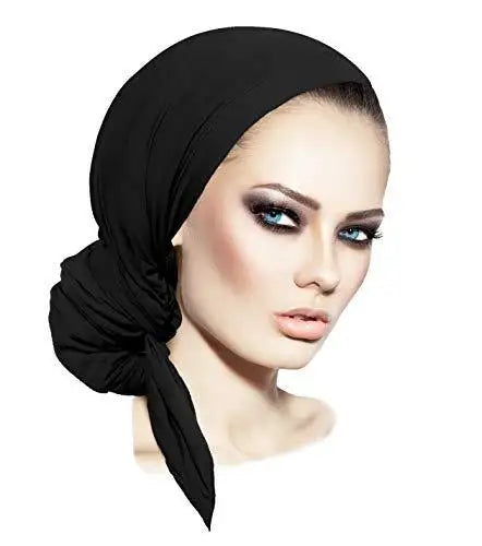 long tied headscarf headcover turban black