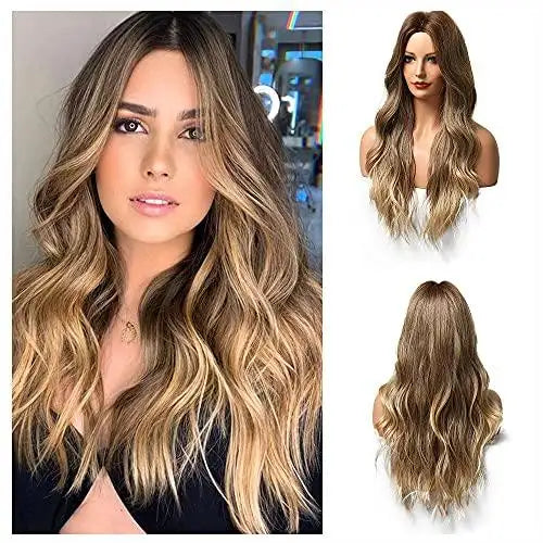 long wavy blonde brown mix heat resistant wig default title