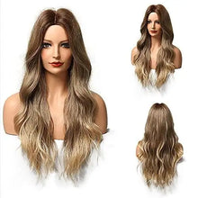 Load image into Gallery viewer, long wavy blonde brown mix heat resistant wig
