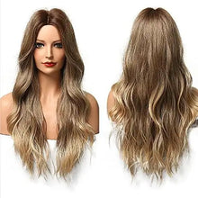 Load image into Gallery viewer, long wavy blonde brown mix heat resistant wig
