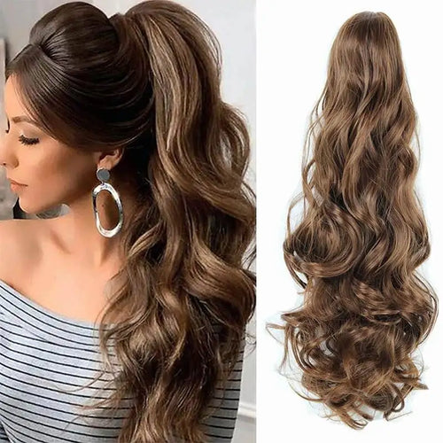 long wavy claw clip on hair extension high-temperature fiber  22 inch ombre  ponytail