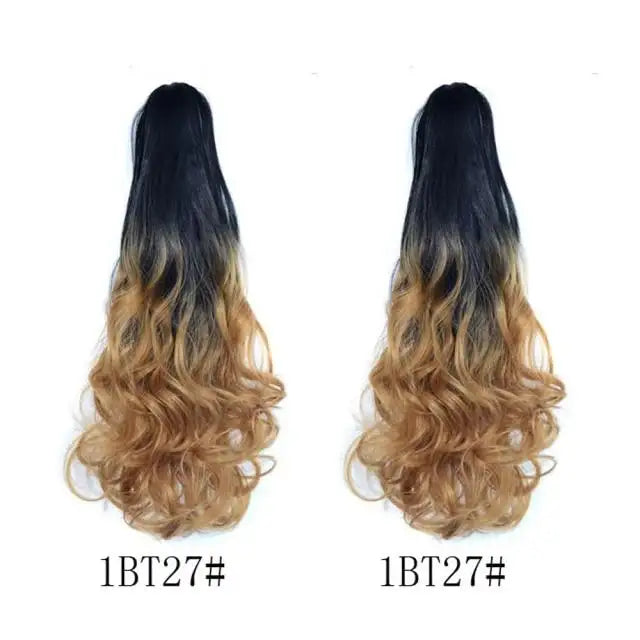 long wavy claw clip on hair extension high-temperature fiber  22 inch ombre  ponytail 1bt27