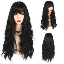 Load image into Gallery viewer, long wavy heat friendly wig with bangs
