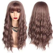 Load image into Gallery viewer, long wavy heat friendly wig with bangs purple wig / 26inches
