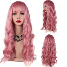 Load image into Gallery viewer, long wavy heat friendly wig with bangs
