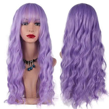 Load image into Gallery viewer, long wavy heat friendly wig with bangs purple wig1 / 26inches
