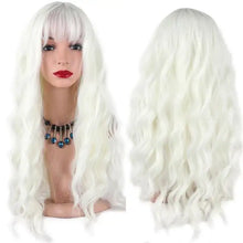 Load image into Gallery viewer, long wavy heat friendly wig with bangs white wig / 26inches
