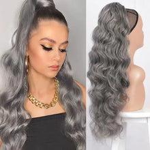 Load image into Gallery viewer, long wavy ponytail hair drawstring ponytail extension grey / 26inches
