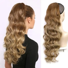 Load image into Gallery viewer, long wavy ponytail hair drawstring ponytail extension ombre blonde / 26inches
