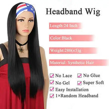 Load image into Gallery viewer, long wig with headband 24 inch headband wig / 1b# silky straight wig
