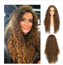 Load image into Gallery viewer, mackenna futura fiber curly heat resistant lace front wig t-10 golden brown / 150% / lace front / 26inches
