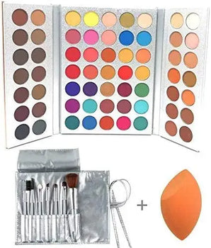makeup set eyeshadow palette, brushes, sponge