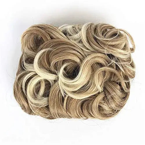 messy bun curly hair extension blonde mixed - #27t613