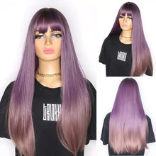 Load image into Gallery viewer, mia long rooted heat friendly wig with bangs pink purple / 150% / 26inches / cn / 1 pc
