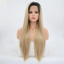 Load image into Gallery viewer, micheline long ombre blonde silky straight heat resistant wig with side part
