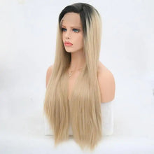 Load image into Gallery viewer, micheline long ombre blonde silky straight heat resistant wig with side part
