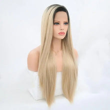 Load image into Gallery viewer, micheline long ombre blonde silky straight heat resistant wig with side part
