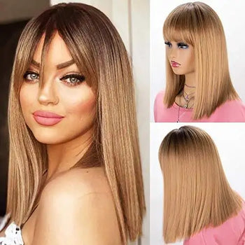 mid length bob ombre blonde wig with dark root default title