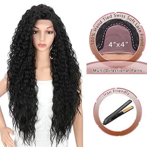 multi directional parting curly heat resistant wig black