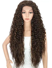 Load image into Gallery viewer, multi directional parting curly heat resistant wig brown highlights
