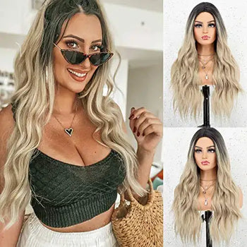nalla  22 inch ombre blonde wig with dark roots 22" none lace / ombre blonde
