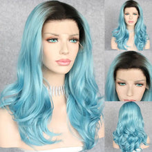 Load image into Gallery viewer, ocean - blue ombre dark rooted lace front wig
