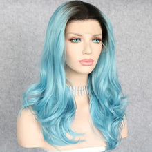 Load image into Gallery viewer, ocean - blue ombre dark rooted lace front wig
