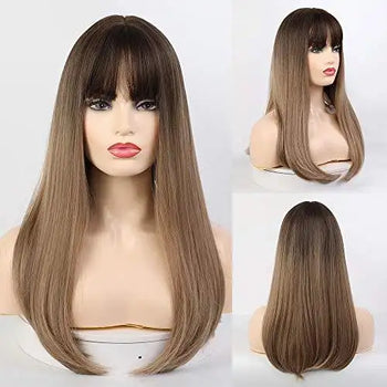 ombre ash brown straight wig black-brown