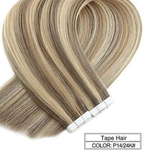 Load image into Gallery viewer, ombre baylage 10pcs remy tape in human hair extensions p14-24k / 20 inches / 12 months / 10 pcs / &gt;=60%
