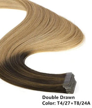 Load image into Gallery viewer, ombre baylage 10pcs remy tape in human hair extensions t4-27-t8-24a / 20 inches / 12 months / 10 pcs / &gt;=60%
