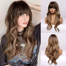 Load image into Gallery viewer, ombre brown heat resistant fibre long wavy wig ombre brown
