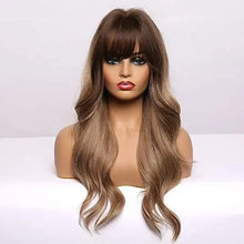 Load image into Gallery viewer, ombre brown heat resistant fibre long wavy wig

