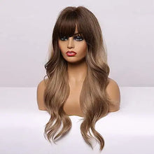 Load image into Gallery viewer, ombre brown heat resistant fibre long wavy wig
