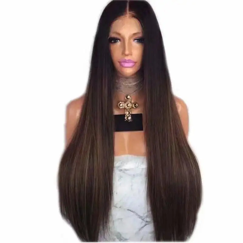 ombre brown synthetic lace front wig high-temperature fiber