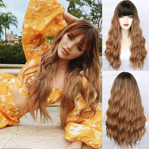 ombre wig with bangs wavy wig for women ombre brown